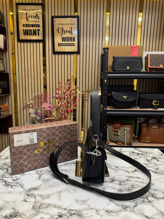 COAC H GEORGIE SHOULDER BAG IN COLORBLOCK SIGNATURE CANVAS WITH RIVETS & OG BOX AND DUST BAG (BLACK)