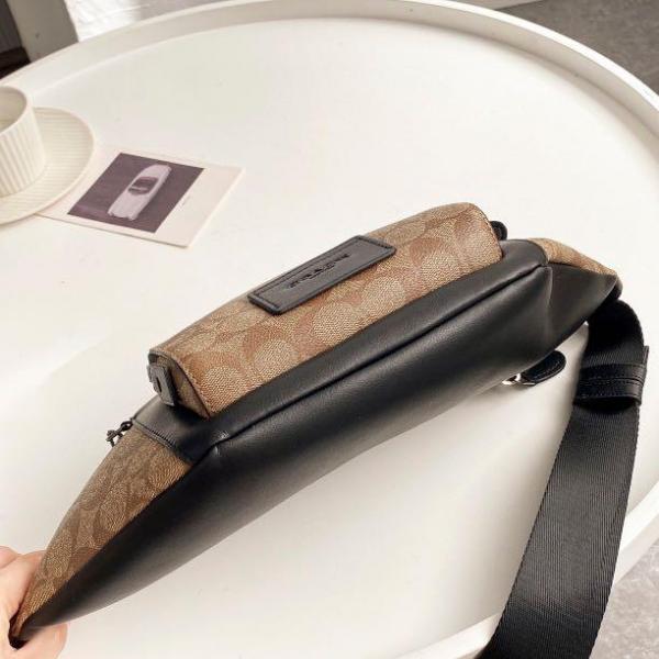 Coach Unisex Waist Pouch Track Belt Bag Signature Canvas Gunmetal Lock With Dust Bag (G1130 Apricot)
