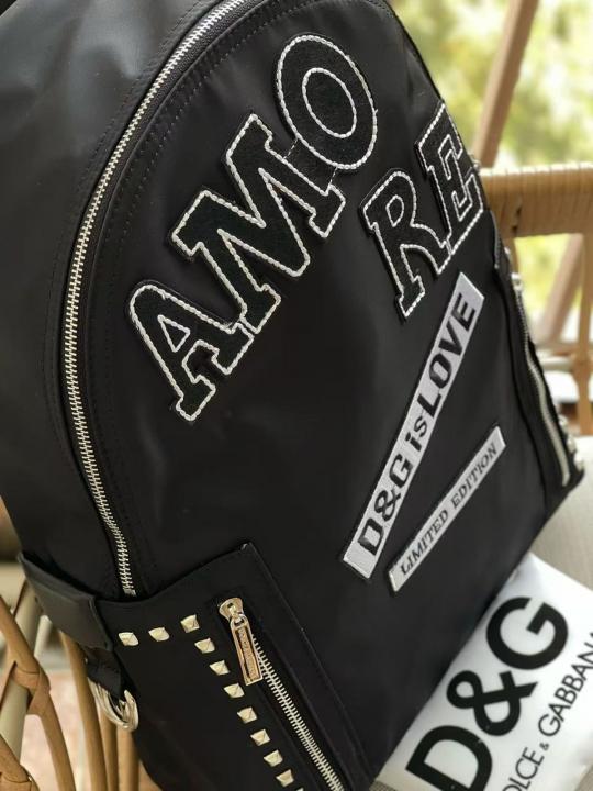 Dolce & Gabbana Nylon Black Stud Embroidery Unisex Backpack With Dust Bag DG11 Black