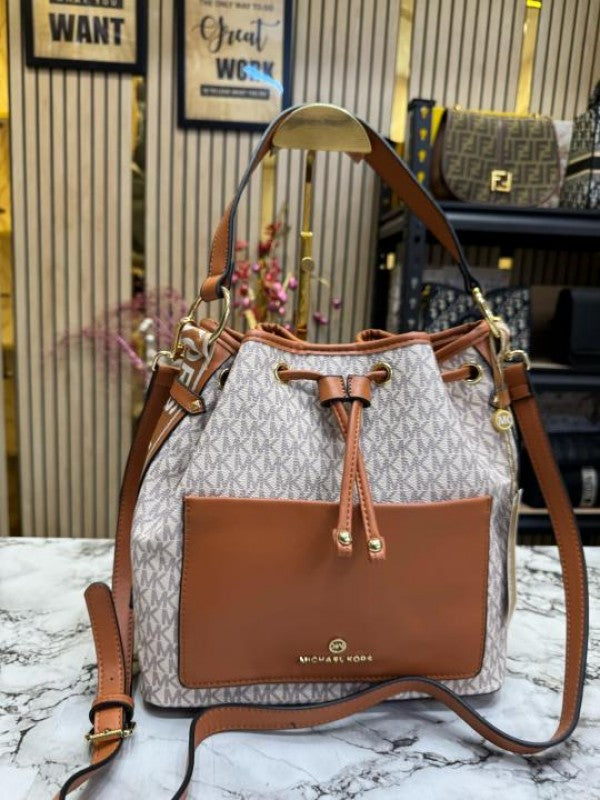 Michael Kors Maeve Medium Bucket Bag With Dust Bag (Beige Brown)