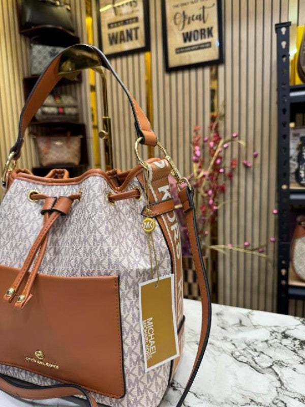 Michael Kors Maeve Medium Bucket Bag With Dust Bag (Beige Brown)