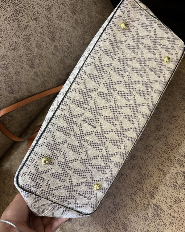 Michael Kors MK Voyager Tote Bag With Side Pocket & Dust Bag (Beige Brown 2003)