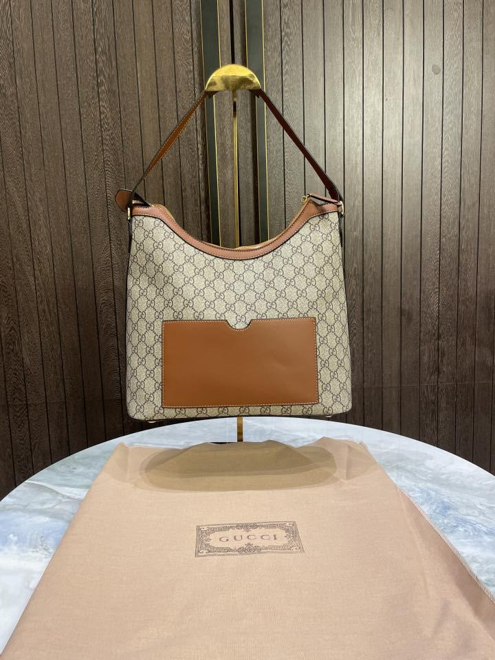 Gucc  I GG Supreme Monogram Linea A Hobo Brown With dust cover 490