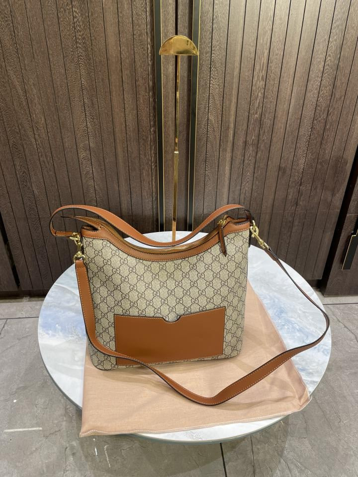 Gucc  I GG Supreme Monogram Linea A Hobo Brown With dust cover 490