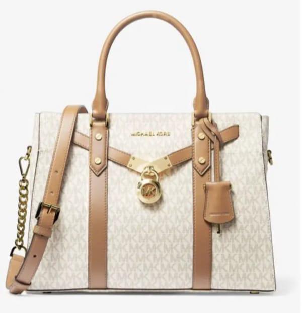 Michael Kors MK Nouveau Hamilton Large Satchel Bag With Dust Bag 20029 Beige Brown