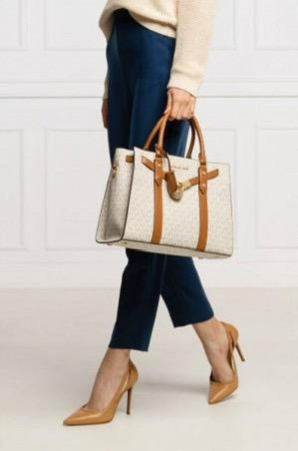Michael Kors MK Nouveau Hamilton Large Satchel Bag With Dust Bag 20029 Beige Brown