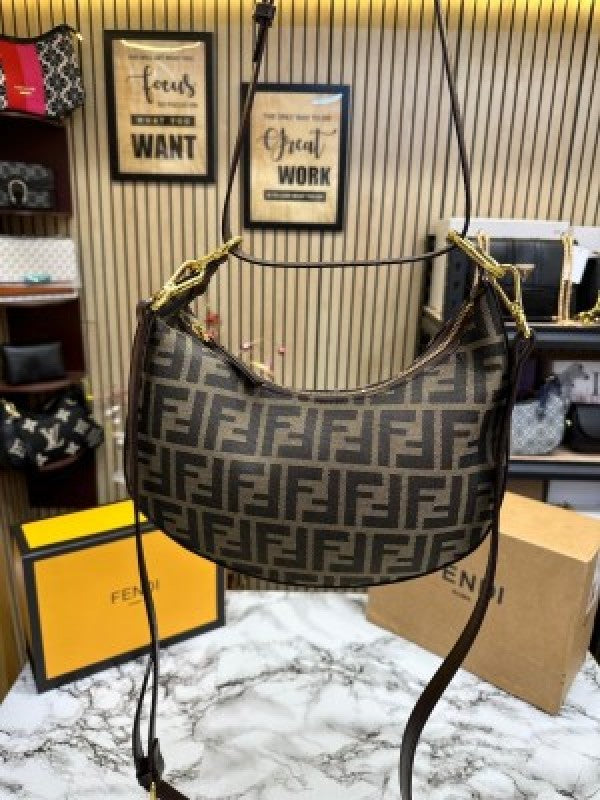 Fendi Fendigraphy Hobo Ff Jacquard Bag With Og Box And Dustbag (Brown)