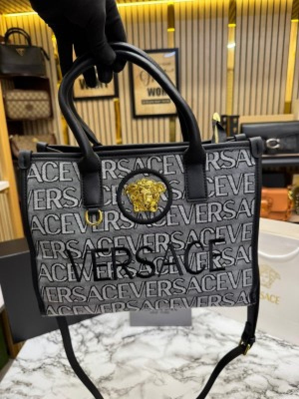 VERSACE LA MEDUSA HAND BAG WITH BOX AND DUST BAG INCLUDING CARRY BAG (WHITE BLACK)