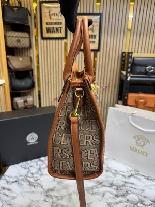 VERSACE LA MEDUSA HAND BAG WITH BOX AND DUST BAG INCLUDING CARRY BAG (BROWN)