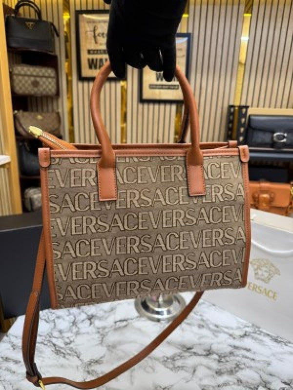 VERSACE LA MEDUSA HAND BAG WITH BOX AND DUST BAG INCLUDING CARRY BAG (BROWN)