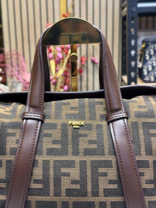 FEND I LEATHER BOWLING HANDBAG WITH SLING PREMIUM QUALITY WITH DUST BAG (COFFEE BROWN)