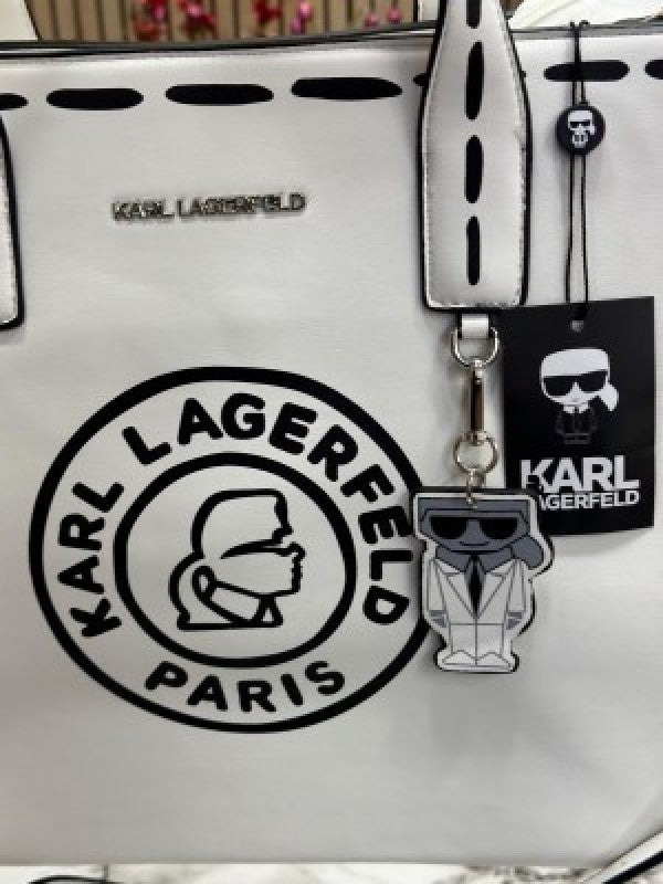 KARL LAGERFELD PARIS NOUVEAU LEATHER TOTE WITH DUST BAG PREMIUM QUALITY (WHITE)