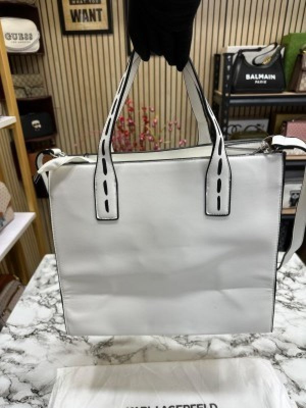 KARL LAGERFELD PARIS NOUVEAU LEATHER TOTE WITH DUST BAG PREMIUM QUALITY (WHITE)