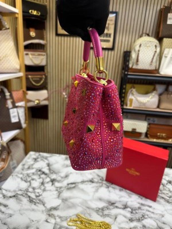 VALENTIN O RHINESTONE LAVIE HANDBAG WITH BOX CARD DUST BAG (PINK)