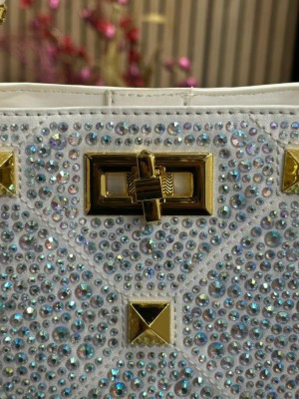 VALENTIN O RHINESTONE LAVIE HANDBAG WITH BOX CARD DUST BAG (WHITE)