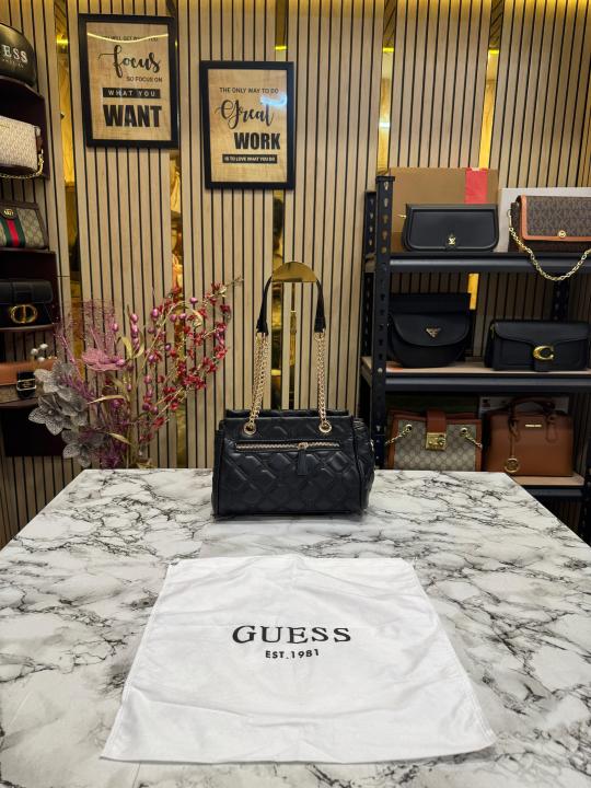Guess Quilted Crossbody Lolli Handbag With Dust Bag (Black)