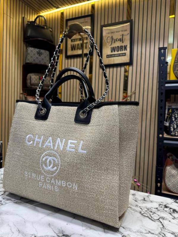 Chane l Paris Rue Cambon Timeless Tote Bag (Khaki Black)