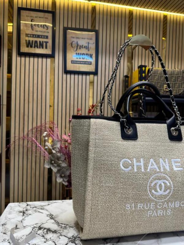 Chane l Paris Rue Cambon Timeless Tote Bag (Khaki Black)