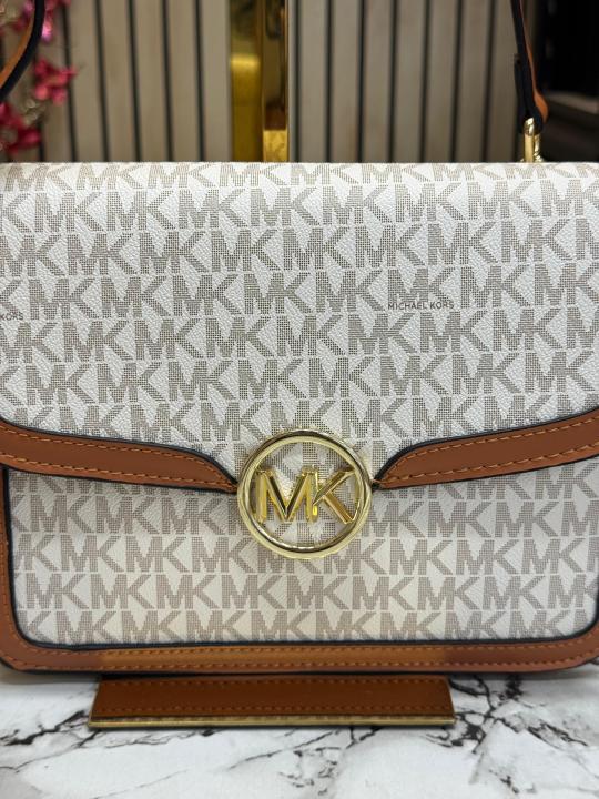 Michael Kors Bag Shoulder Bag Leida MD Flap Chain (Beige)