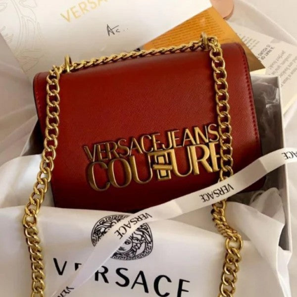 Versace Jeans Couture Saffiano Lock Crossbody Bag With OG Gift Box & Dust Bag (Red VA029)