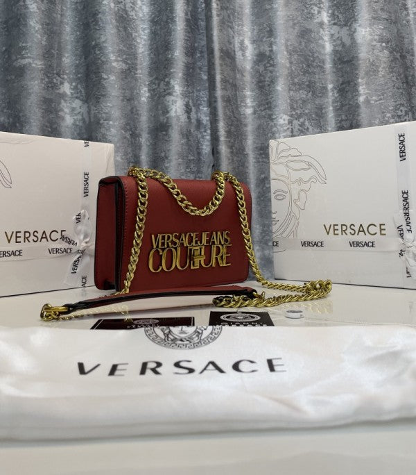 Versace Jeans Couture Saffiano Lock Crossbody Bag With OG Gift Box & Dust Bag (Red VA029)