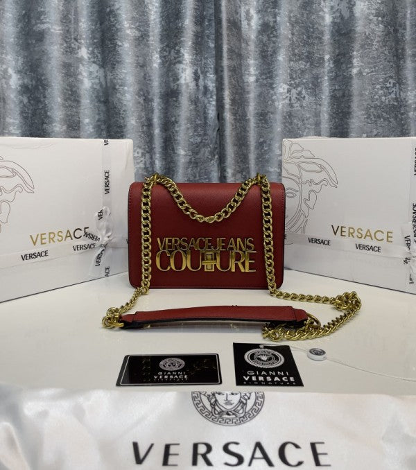 Versace Jeans Couture Saffiano Lock Crossbody Bag With OG Gift Box & Dust Bag (Red VA029)