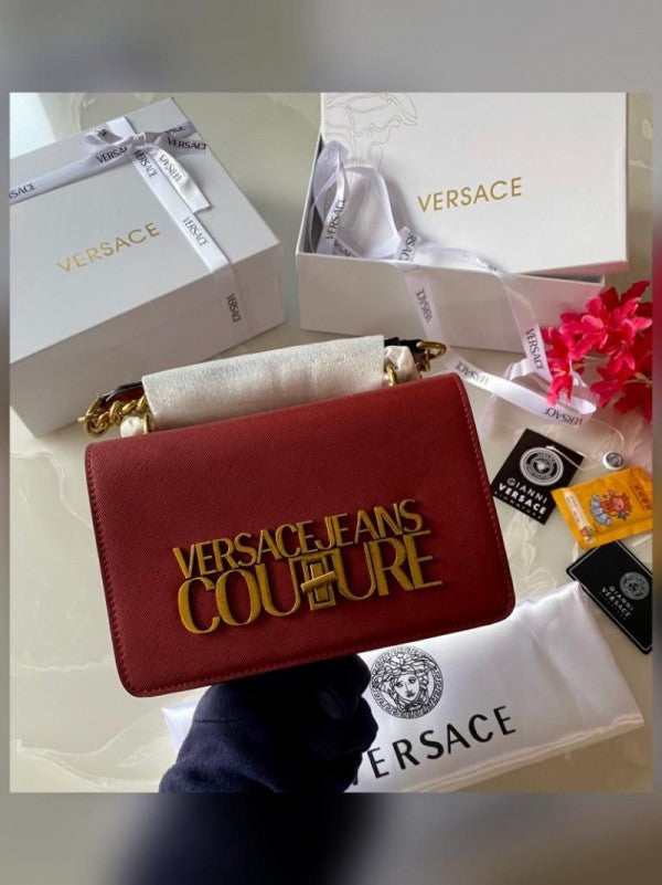 Versace Jeans Couture Saffiano Lock Crossbody Bag With OG Gift Box & Dust Bag (Red VA029)