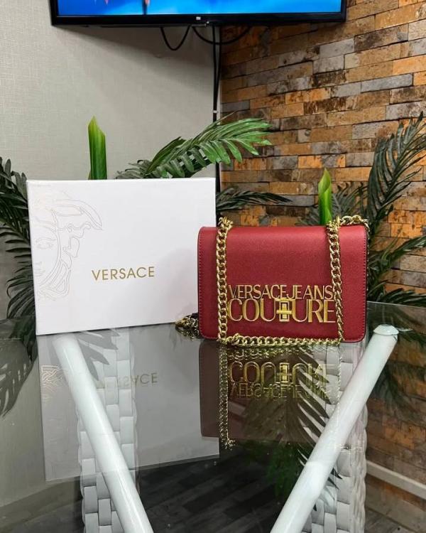 Versace Jeans Couture Saffiano Lock Crossbody Bag With OG Gift Box & Dust Bag (Red VA029)
