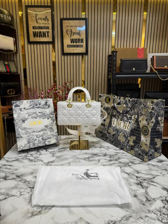 Christian Dior D Joy Pearl Patent Handbag With Box And Dust Bag Including CarryBag (White)