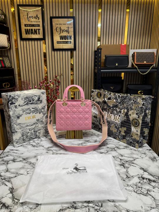 Christian Dior Lady Bag Glossy With Box And Dust Bag Including CarryBag (Pink)