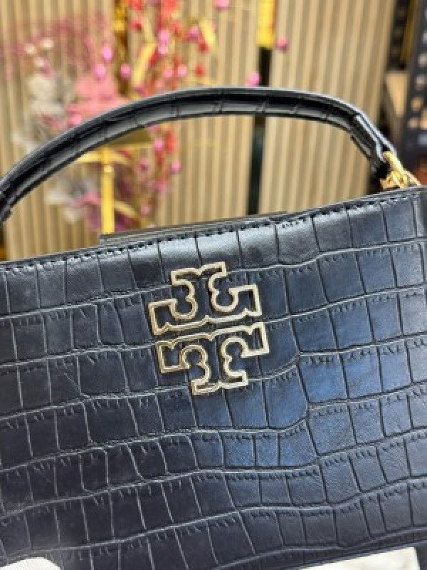 TOR Y BURCH BRITTEN CROCO HANDBAG CROCODILE PRINT WITH OG BOX AND DUST BAG AND SLING (BLACK) (S2)