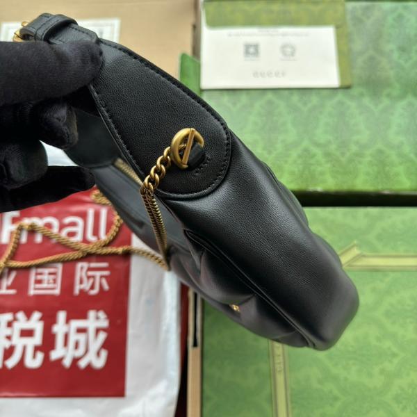 Gucci GG Marmont Half Moon Shaped Black Calfskin Gold Hardware Black 770983 With OG Red Box & Dust Bag