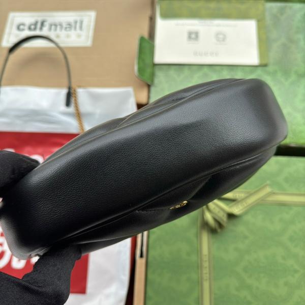 Gucci GG Marmont Half Moon Shaped Black Calfskin Gold Hardware Black 770983 With OG Red Box & Dust Bag