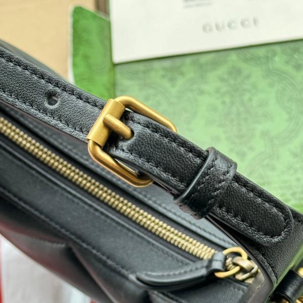 Gucci GG Marmont Half Moon Shaped Black Calfskin Gold Hardware Black 770983 With OG Red Box & Dust Bag
