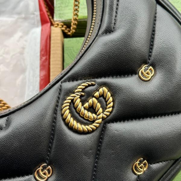 Gucci GG Marmont Half Moon Shaped Black Calfskin Gold Hardware Black 770983 With OG Red Box & Dust Bag