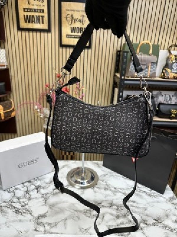 GUESS COLORBLOCK PRINTING UNDERARM SLING SHOULDER BAG WITH OG BOX AND DUST BAG WITH CARRY BAG PREMIUM QUALITY (GREISH BLACK) 1002