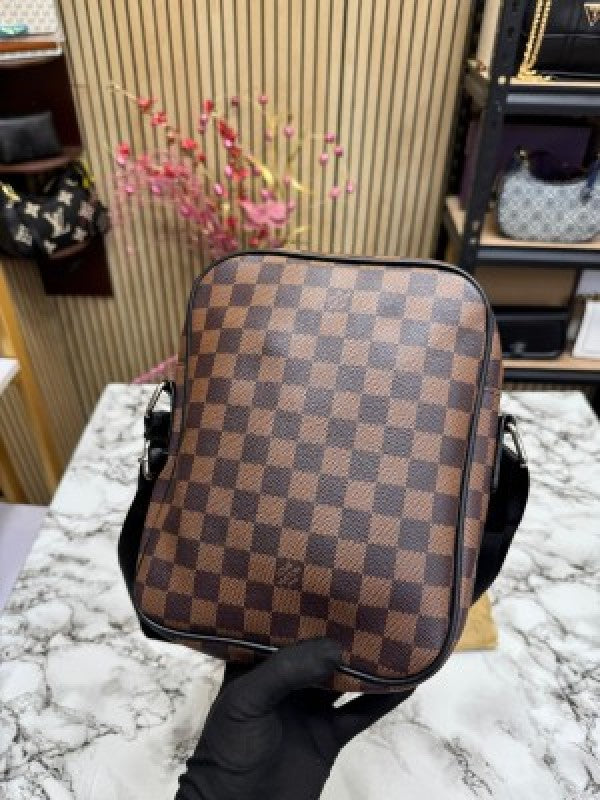 LOUIS VUITTON LV LOGO SIDE BAG BROWN CHECKS WITH DUST BAG