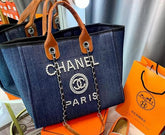 chanel deauville pearl canvas tote bag(966 4 blue)