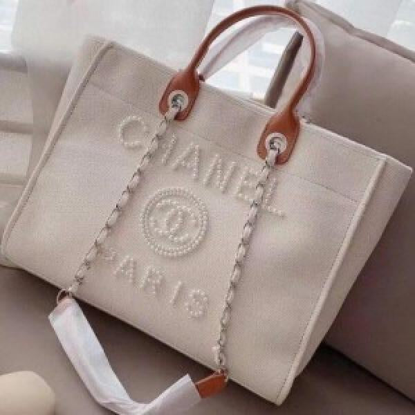 chanel deauville pearl canvas tote bag(966 4 biege)