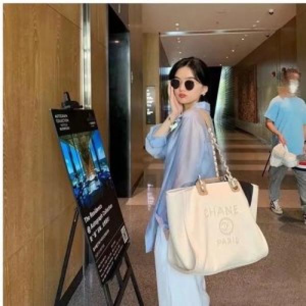 chanel deauville pearl canvas tote bag(966 4 biege)