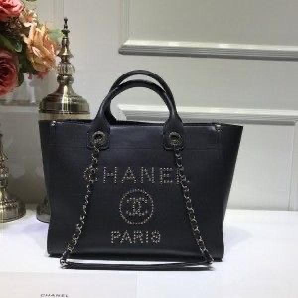 chanel deauville pearl canvas tote bag(966 4 black)