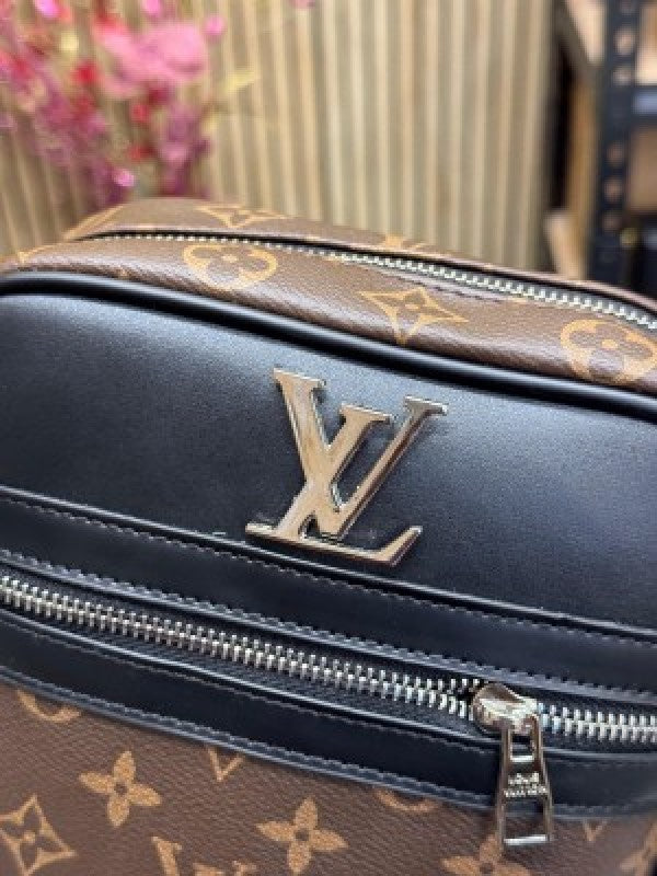 LOUIS VUITTON LV LOGO SIDE BAG BROWN MONO WITH DUST BAG