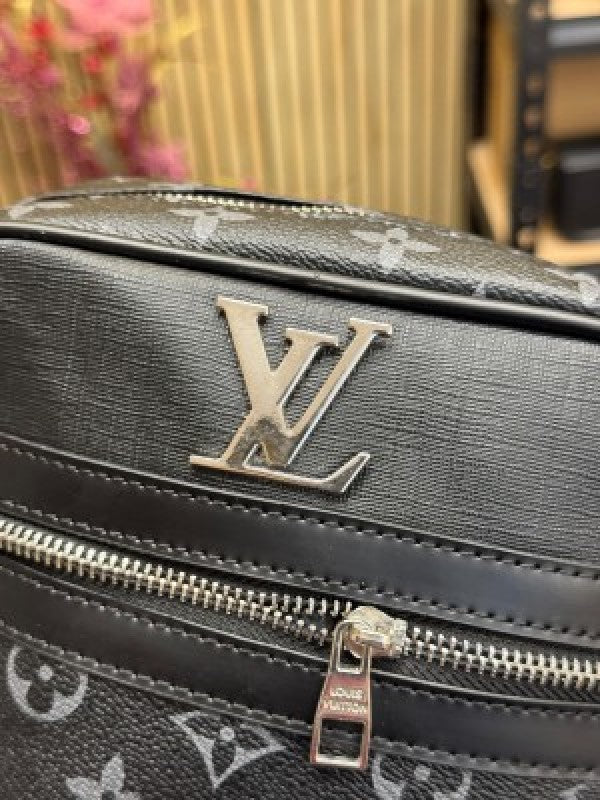LOUIS VUITTON LV LOGO SIDE BAG BLACK CHECKS WITH DUST BAG