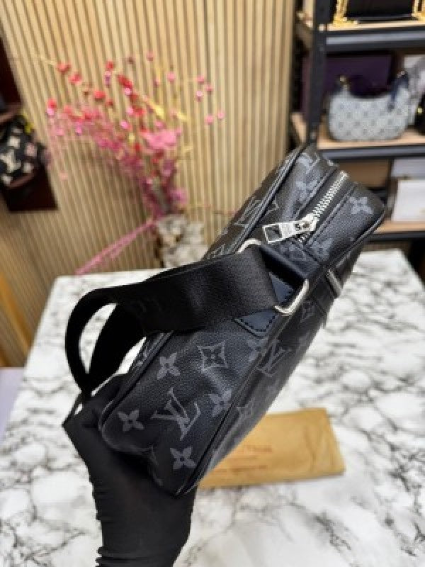 LOUIS VUITTON LV LOGO SIDE BAG BLACK CHECKS WITH DUST BAG