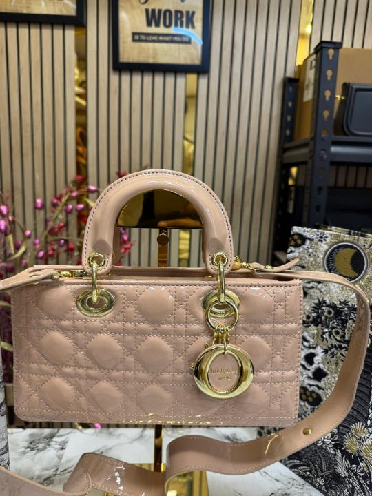 Christian Dior D Joy Pearl Patent Handbag With Box And Dust Bag Including CarryBag (Apricot)
