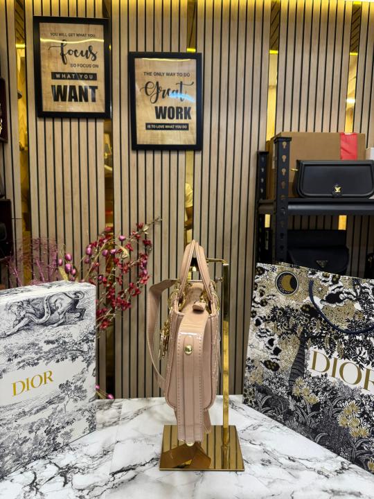 Christian Dior D Joy Pearl Patent Handbag With Box And Dust Bag Including CarryBag (Apricot)