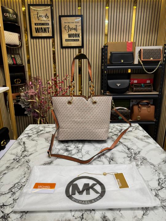 Michael Kors Raven Large Logo Tote Bag With Dust Bag (Beige Brown)