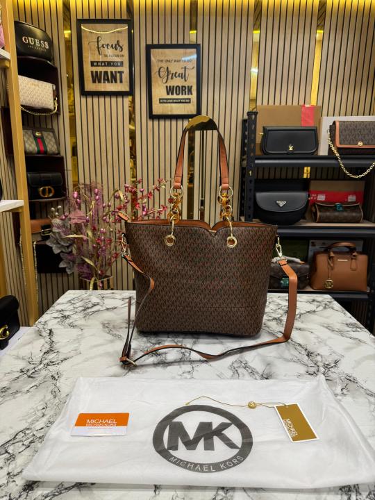 Michael Kors Raven Large Logo Tote Bag With Dust Bag (Coffee Brown)