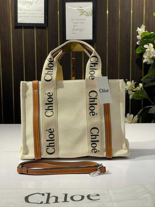 Chloe canvas tote bag with dust bag(688 1 biege)