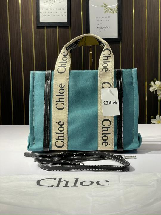 Chloe canvas tote bag with dust bag(688 1green)